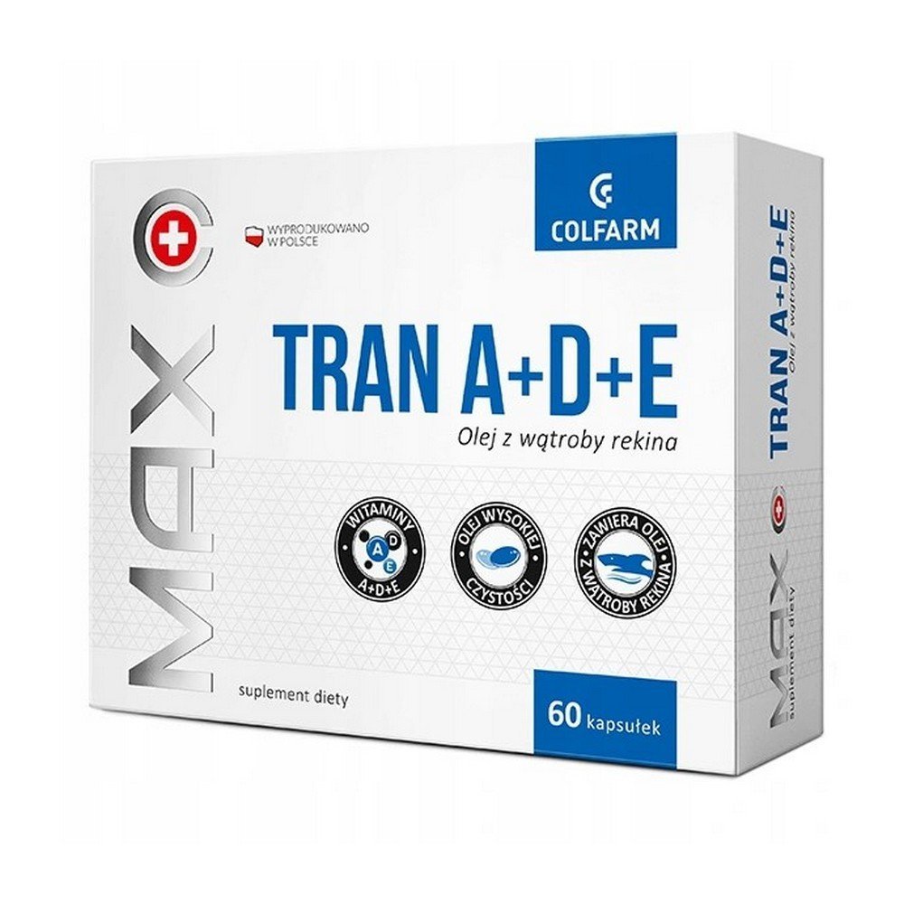 colfarmdietary supplement fish oil cod liver oil60 pcssuplement diety olej rybny olej z watroby dorsza 60 szt Colfarm Tran A+D+E Fish Oil (Cod Liver Oil) Dietary Supplement 60 Capsules