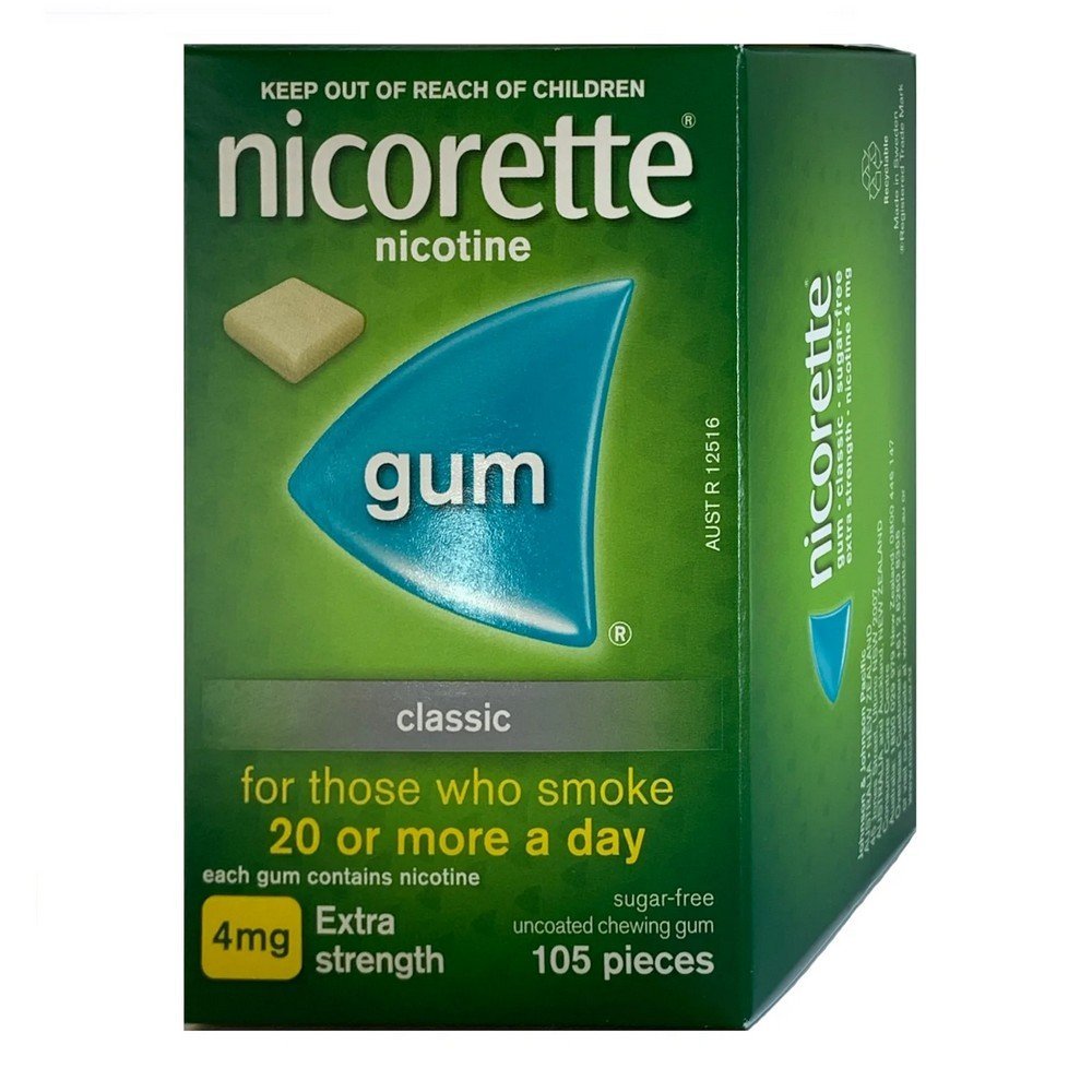nicorette classic gum 4 mg chewing gum 105 pieces parallel import delfarma Nicorette Classic Gum, 4 mg, chewing gum, 105 pieces (parallel import, Delfarma)