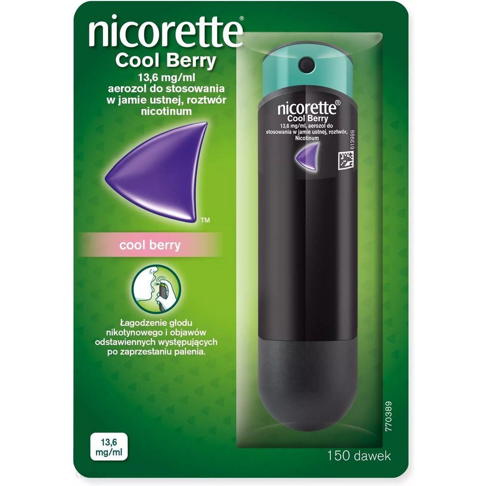 nicorette cool berry 136 mg ml mundspray 150 dosen Nicorette Cool Berry, 13.6 mg / ml, Mundspray, 150 Dosen