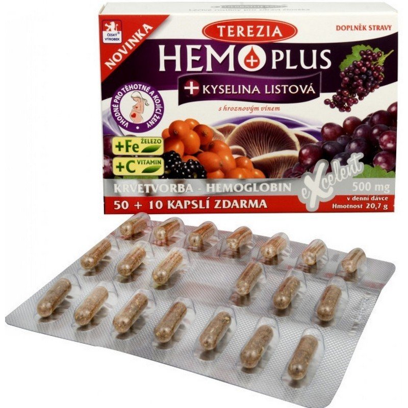 terezia company hemo plus folic acid iron vitamin c 60 capsules Terezia Company Hemo plus + folic acid + iron + vitamin C 60 capsules