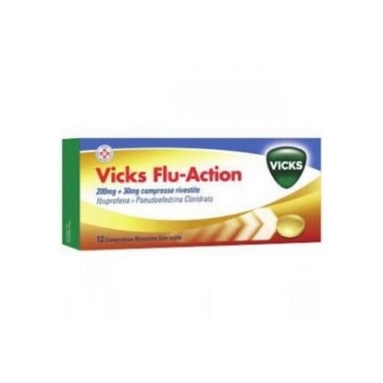 Vicks Flu Action 200 mg + 30 mg Tablets, 12 pcs — Treatment of Cold and Flu Symptoms — Vicks Flu Action
