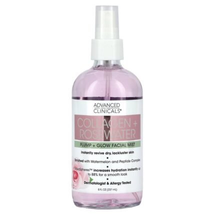 Advanced Clinicals, Collagen + Rosewater, Plump + Glow Facial Mist, 8 fl oz (237 ml), Advanced Clinicals, Kollagen + Rosenwasser, Plump + Glow Facial Mist