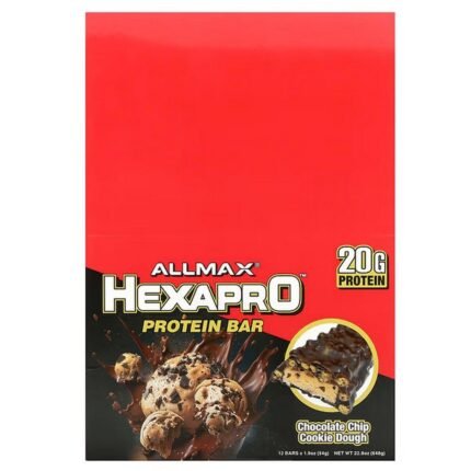 ALLMAX, Hexapro Protein Bars, Chocolate Chip Cookie Dough, 12 bars, 54 g (1.9 oz.) each, ALLMAX, Hexapro Protein Bar, протеиновый батончик, печенье с шоколадной крошкой, 12 батончиков по 54 г (1
