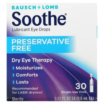 Bausch + Lomb, Soothing, Eye Drops with Lubricant, 30 Disposable Ampoules, 0.6 ml (0.02 fl. oz.) Each, Bausch + Lomb, Beruhigen, Augentropfen mit Gleitmittel, 30 Einwegampullen, je 0, 6 ml (0