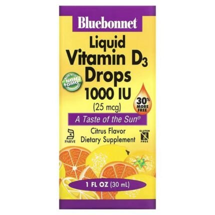 Bluebonnet Nutrition, Liquid Vitamin D3 Drops, Natural Citrus Flavor, 1, 000 IU, 1 fl. oz. (30ml), Bluebonnet Nutrition, Жидкий витамин D3, в каплях, натуральный цитрусовый вкус, 1, 000 МЕ