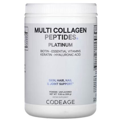 Codeage, Multi Collagen Peptides Powder Platinum, Multi Collagen Peptides Powder, Unflavored, 11.5 oz (326 g), Codeage, Platinum, мультиколлагеновые пептиды в порошке, без добавок, 326 г (11