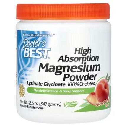 Doctor’s Best, Easy to Absorb Magnesium Powder, Sweet Peach Flavor, 12.3 oz (347 g), Doctor’s Best, легко усвояемый порошок из магния со вкусом сладкого персика, 347 г (12