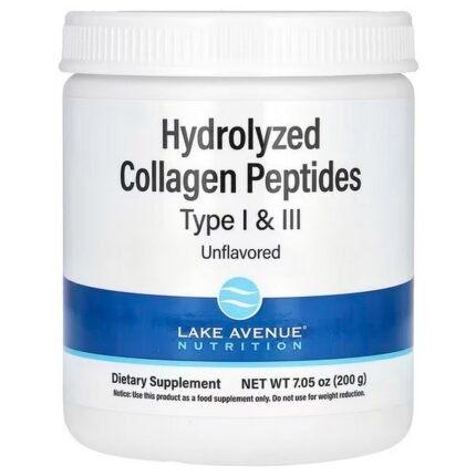 Lake Avenue Nutrition, Hydrolyzed Collagen Peptides, Types I and III, Unflavored, 200 g (7.05 oz.), Lake Avenue Nutrition, Гидролизованные коллагеновые пептиды, типы I и III, без ароматизаторов, 200 г (7