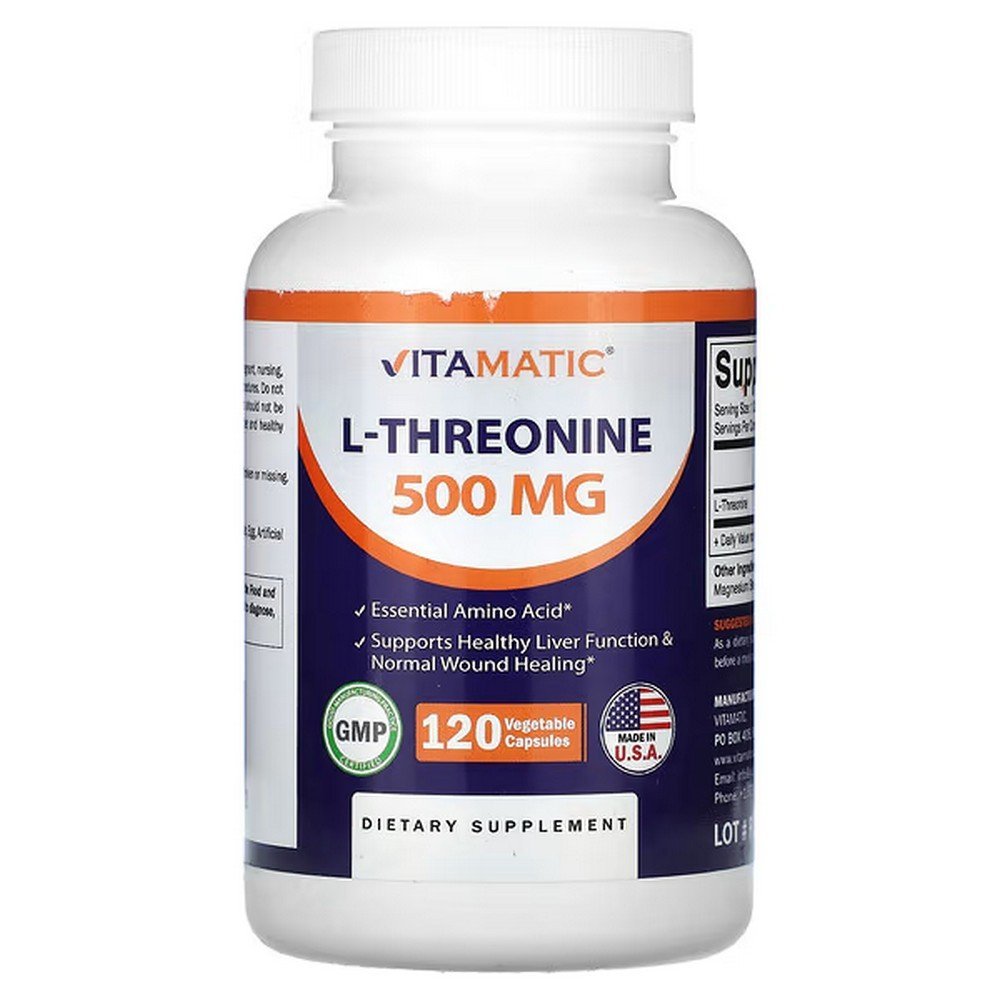 Vitamatic, L-Threonine, 500 mg, 120 vegetable capsules, Vitamatic, L-Threonin, 500 mg Vitamatic, L-Threonine, 500 mg, 120 vegetable capsules, Vitamatic, L-Threonin, 500 mg