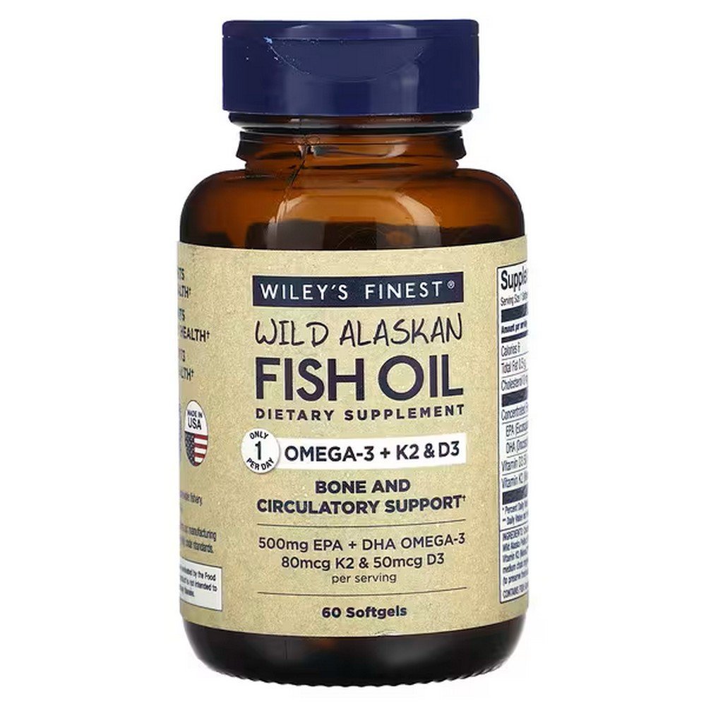 Wiley’s Finest, Wild Alaska Fish Oil, Omega-3 + K2 and D3, 60 Fish Softgels, Wiley’s Finest, Wildes Alaska-Fischöl, Omega-3 + K2 und D3 Wiley’s Finest, Wild Alaska Fish Oil, Omega-3 + K2 and D3, 60 Fish Softgels, Wiley’s Finest, Wildes Alaska-Fischöl, Omega-3 + K2 und D3
